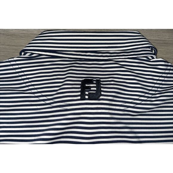 FJ Footjoy Mens Golf Polo Shirt Short Sleeve Blue & White Stripes Large Waramaug - Picture 8 of 10